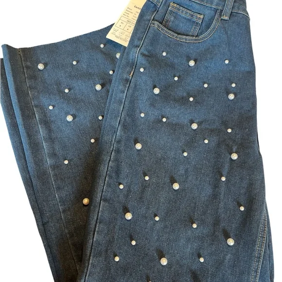 Blue Embellished with pearl looking gems Women Jeans - Picture 6 of 6